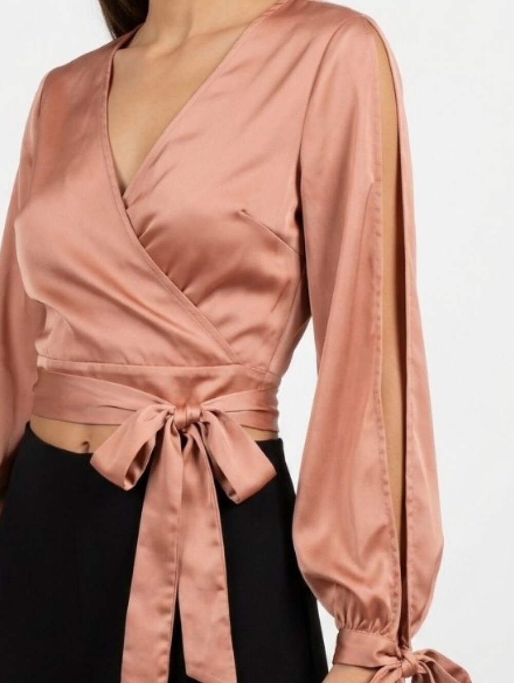 NEW Dusty Rose/Tan Wrap Tie Blouse (L)